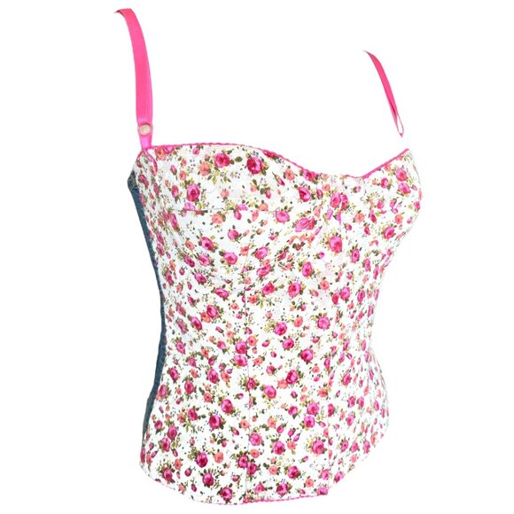 Dolce&Gabbana CORSET Pink Floral Bustier  D&G Denim Back Bustier Top Size Small - Picture 10 of 16